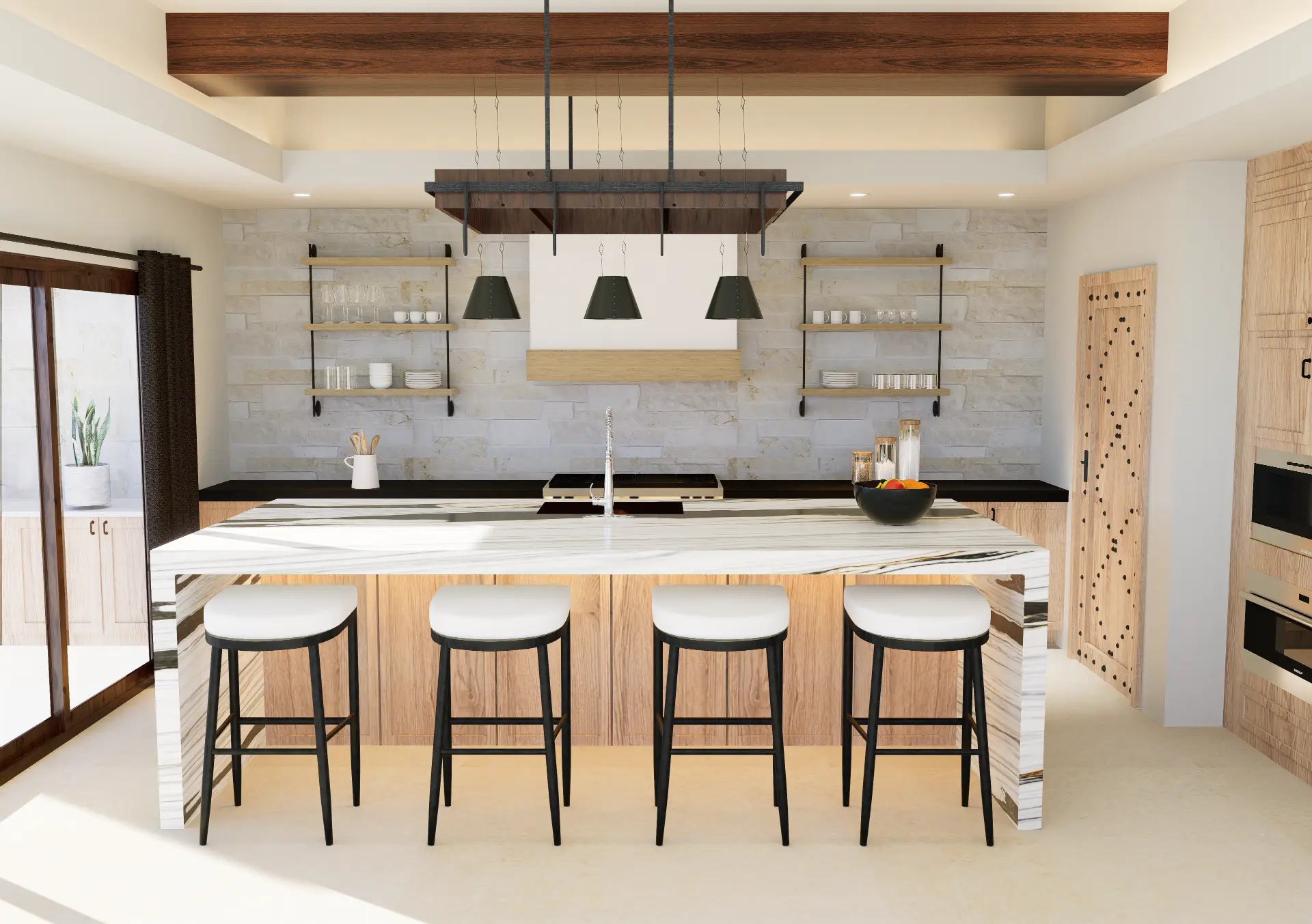 Photorealistic PBR render of a renovated kitchen in Baja